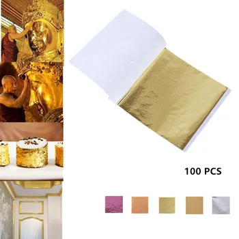 100PCS a Ouro de 24K, de Folhas Comestíveis de Ouro, Folhas de papel alumínio para Alimentos de Decoração do Bolo de Artes de Ofícios de Papel para Casa Real, Folha de Ouro Dourado