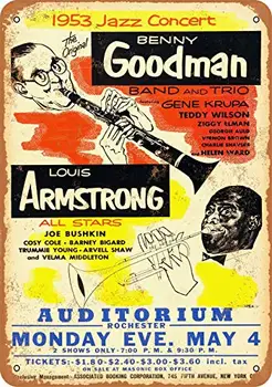 1953 Benny Goodman e Louis Armstrong, em Nova York Look Vintage Metal Sinal de Decoração de Casa de 8x12 Polegadas