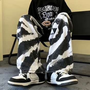2023 Retro Hip-hop de grandes dimensões Casual Jeans Solta Reta perna de Calça Ampla perna-Calças para Homens de Moda Jeans Reta C167