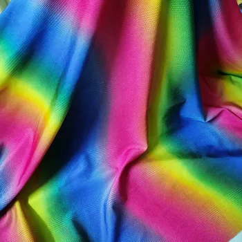 Bom Colorido De Arco-Íris Listras De Impressão Fatos De Banho De Tecido De 4 Maneiras Elástico Malha Elastano/Nylon Patchwork Diy De Costura Maiô Vestido