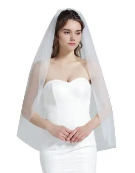 Casamento Véu de Noiva Borda de Corte com Pente de 1 Camada de Dedo,&de Comprimento Catedral Branco Marfim