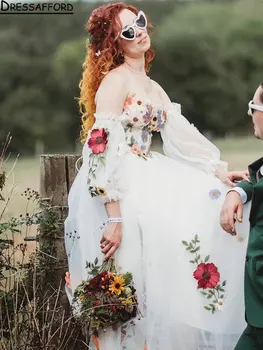 Colorido Floral Imprimir Uma Linha De Vestidos De Casamento Strapless Chiffon Vestidos De Noiva Vestidos De Noiva