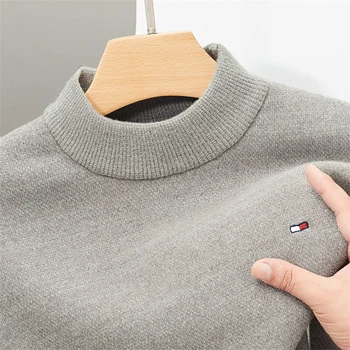 De alta Qualidade da Marca Homens de Inverno para O Decote da Camisola Bordada Com Moda Solta coreano Casual Calor Macia Espessura de Mens Vestuário
