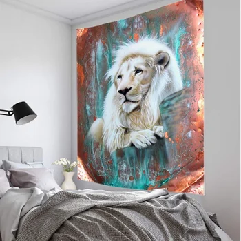 Decoração de casa de leão e o lobo de impressão de poliéster poliéster parede suspensão de quarto de pano de fundo