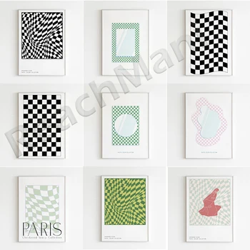 Do moderno xadrez onda de impressão, preto e branco, vintage xadrez moda, decoração, estética verificar o minimalismo de impressão de cartaz