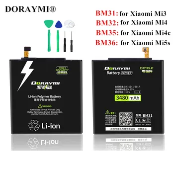DORAYMI BM31 BM32 BM35 BM36 Bateria para o Xiaomi Mi 3 4 4C 5 ANOS Mi3 Mi4 Mi4C Mi5S de Substituição de Baterias de Telefone Bateria+Ferramentas