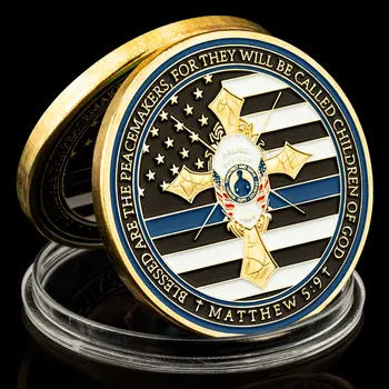 Linha Azul fina Polícia Moeda da Lembrança de um Policial Oração Pacificador Moeda Bandeira dos EUA Chapeado Dourado Comemorativo Desafio Moeda