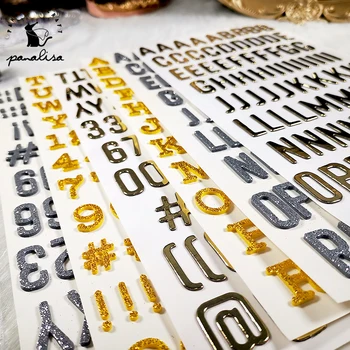 Panalisacraft 3D Alfabeto, Números de Glitter Dourado Adesivo DIY Scrapbooking Álbum de Lixo Diário Planejador de Adesivos Decorativos