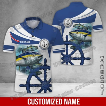 PLstar Cosmos Nome Personalizado a Pesca do Atum em 3D de Todo Impresso Camisas Pólo masculinas Moda Casual camisa de manga curta PLP13