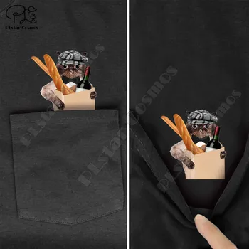 PLstar Cosmos T-Shirt da Moda verão Pão de bolso gato impresso t-shirt dos homens para as mulheres, camisas, tops engraçado algodão preto tees estilo-4