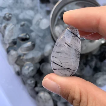 Preto Natural Rutilated gota de Água em forma de Quartzs de cristal para Colar Pingente