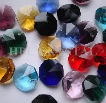 100pcs/lote , 15colors misto de 14 milímetros de vidro de cristal octagon esferas em um buraco , o automóvel de freeshipping, vidro de cristal do octógono grânulos de um buraco.