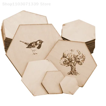 100Pcs Natural em Branco Hexagonal Madeira DIY Inacabado de Artesanato Decoração Enfeites de Casamento