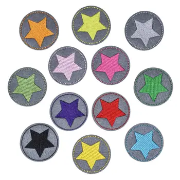 12Pcs Rodada estrela de Cinco pontas Série de Engomadoria Bordado Patches Para o Chapéu de Brim de Roupas Adesivo Patch DIY Applique Emblema