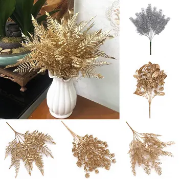 1PC Natal Falso Flor Artificial de Plantas Decorativos do Casamento de Ouro de Prata de Decoração de Casa de DIY Acessórios