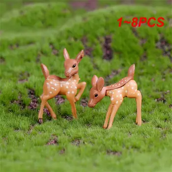 1~8PCS Conjunto Artificial Mini Veados Sika Jardim encantado Miniaturas de Gnomos Moss Terrários Artesanato de Resina Estatuetas Para a Decoração Home