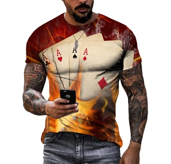 2023Summer Nova Impressão 3D de Poker a Impressão de Manga Curta, Personalizado Retro Poker Cartão de Homens Superior de Desporto Respirável T-shirt 100-6xl