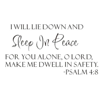 2X Dormir Em Paz Salmo 4:8 Versículo da Bíblia Letras de autocolantes de Parede Decoração Citação Inspirar