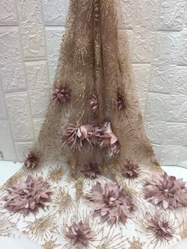 3 d Flores de Alta Qualidade Nigeriano francês Laço de Tule Bordado Laço de Tecido Para o Vestido de Casamento,2021 Rosa Escuro Tecido de Renda ZX015