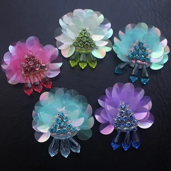 4color mistura de flor de cristal strass, lantejoulas patches applique frisado gola de costura manchas de roupas parches para la ropa