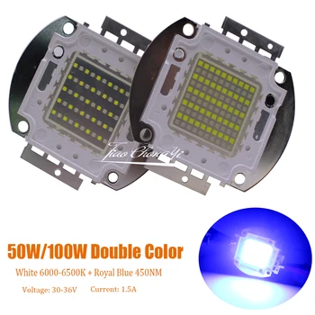 50W, 100W duas Cores de led branco 6000k +Azul Royal óptica de 450 nm 28-36 LED de Alta Potência da lâmpada da Luz