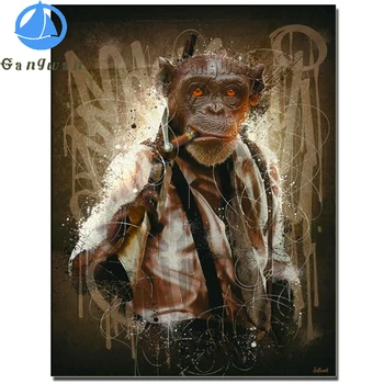 5D DIY Bordado de Diamante Arte do Grafite Imagem De Diamante do cristal de rocha Pintura Macaco Fumar Ponto Cruz Mosaico de Chegada