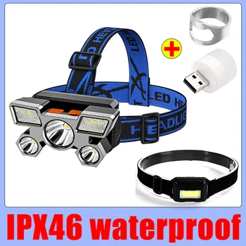 5LED Cabeça Poderosa Lanterna Recarregável USB para a Pesca Farol de Led de Acampamento, os Faróis, a Caça Tocha Caminhadas Frente Lanternas