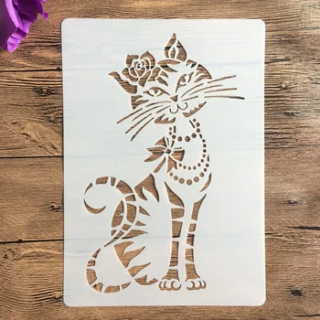 A4 29 * 21cm Animal gato Mandala DIY Estênceis Pintura mural de Recados para Colorir Relevo Álbum de Papel Decorativo Modelo de Cartão de