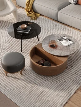 Armário de TV combinação Nordic light luxo de vidro temperado redonda mesa de chá simples e moderno