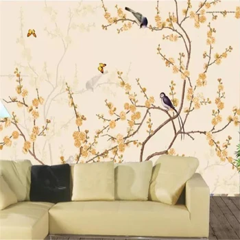beibehang papier peint Personalizados em 3d papel de parede de sala de estar pintados à mão Europeu de flores e de aves videira flor de PLANO de fundo de papel de parede