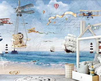 beibehang Personalizado moderno personalidade de moda do papel de parede avião vela mar fundo bonito papel de parede de papier peint