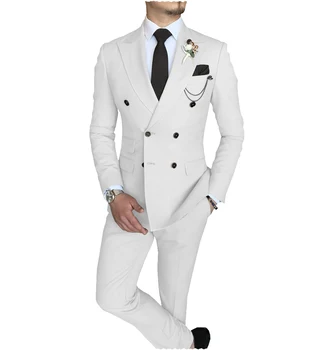 Branco Terno para os Homens 2023 Slim Fit 2 Peças Noivo Homens Conjuntos de Naipes Masculino Smoking Blazer, Calças de Duas Peças Plus Size