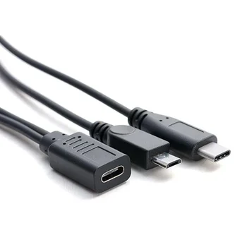 C-tipo de carregamento expansão distribuidor de dados cabo adaptador USB 3.1/Micro USB, 1 fêmea para Micro USB C-tipo macho