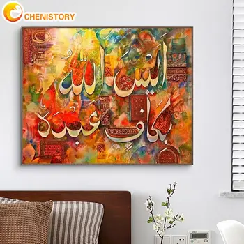CHENISTORY a Pintura Pelo Número de Muçulmanos Caligrafia Kits pintados à mão Diy Imagem Pelo Número de Desenho Sobre a Tela, a Decoração Home