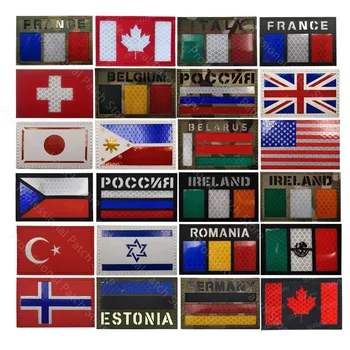 Colorido infravermelho reflexivo patch bandeira EUA reino UNIDO EUA Chile, Itália, República checa Noruega corte a laser bandeira magia militar adesivo
