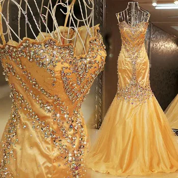 Cristais de Ouro Longos Vestidos de Noite as Mulheres Concurso de Vestido Sweetheart Vestido de Festa Sereia Luxo de Vestido de Baile, Vestido Ocasião Especial
