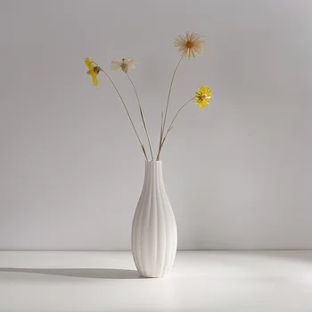 Design moderno Ornamentos Estéticos Branco de Cerâmica, Vaso de Flores Secas de Decoração de Casa de Desktop Simples Acessórios de Decoração de Interiores