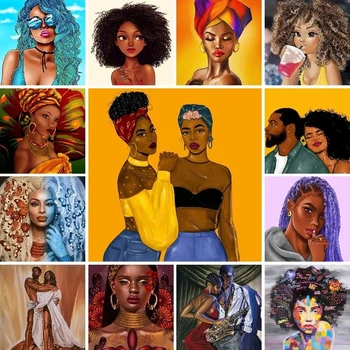 DIY 5D Diamante Cor de Pintura Africana Sexy Feminino Retrato de Diamante Arte da Pintura Cruz Bordado Conjunto Broca Casa de Decoração de Parede