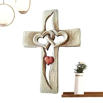 Esculpida A Cruz De Madeira Entrelaçadas Coração Pendurado Na Parede De Mão, De Madeira Entalhada, Igreja Da Cruz Decoração