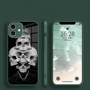 Esqueleto Rock Telefone De Caso Para O Iphone 15 14 13 Pro Max 12 11 Xr X Xs Mini 6 7 8 Plus Se 2022 2020 Noite Escura De Vidro Verde