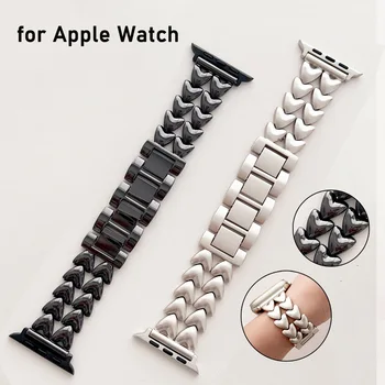 Estrelado Metal Pulseira para a Apple Assista 8 45mm Banda iWatch Série 7/6/5/4/3 Correia 49mm 41mm 38mm de 44mm para Mulheres, Homens Vistoso Preto