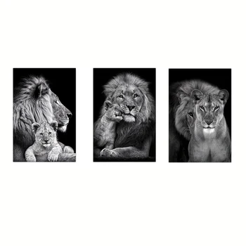 Estética Decoração de Casa, de Lona Imprime, Leão Família Pintura, Black White Lion Arte de Parede, Animal Cartaz Imagem para Sala de estar