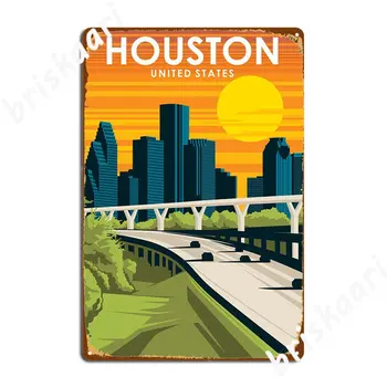 Houston, Texas Viajar Art Sinal De Metal Placas De Parede Do Pub Do Clube De Design De Barra De Estanho Sinal Cartaz
