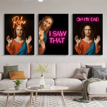 Jesus Retrato e Neon Frase de Pôsteres e Impressões de Arte Abstrata Tela de Pintura, Arte de Parede Fotos Casa Barra de Decoração do Quarto