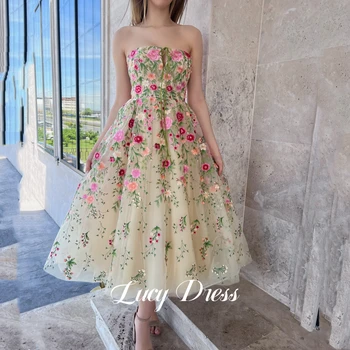 Lucy sem Alças Longas Vestido de Festa de Casamento Es Doce Vestido de Festa Elegante para as Mulheres 2024 Flores Vestidos Formais para Eventos Especiais