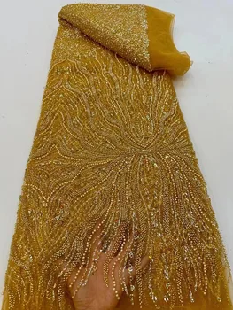 Luxo Africano Laço de Tecido Pesado de Cordão Bordado de Pérolas, Lantejoulas Nigeriano Renda francesa Tecidos de Qualidade de 2023 para Mulheres de Vestido