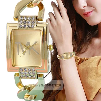 Marca de luxo Elegante das Mulheres Relógio Estilo de Moda Pulseira de Metal Praça da Moda marcas E Relógio de Quartzo para a Mulher do relógio de Pulso Relógio