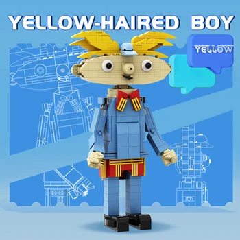MOC Hey Arnold Criativo do Personagem de banda desenhada de Blocos de Edifício Amarelo do Cabelo Engraçado Personagem de Arnold Tijolos de Brinquedo para Crianças, Presente de Aniversário