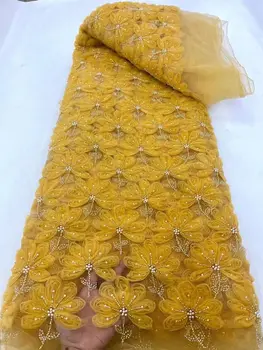 Moda Francesa Bordado Frisado Tule Tecido Do Laço Africana L-1306374 Nigeriano Laço De Tecido Para O Vestido De Casamento