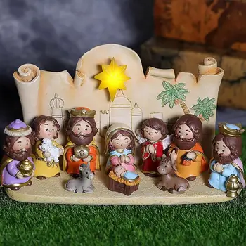 Natividade Conjuntos para o Natal Resina Presépio Enfeites de Jesus Bonecos Fofinhos, desenhos animados Natividade Estátua Decoração de Casa